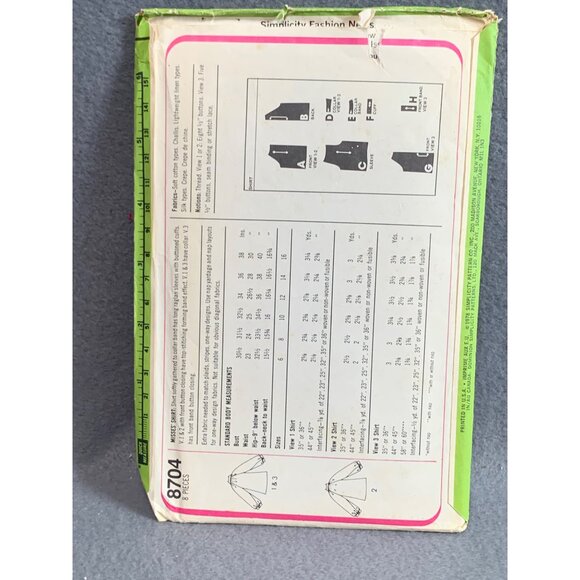 Vintage Simplicity 8704 Misses Shirt Pattern Size 16 From The 80s - Picture 2 of 2
